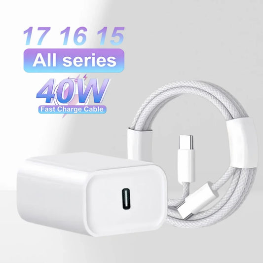 PD 40W Fast Charger for Iphone 11 12 13 14 15 16 Pro Max + Ipad, Fast Charging Cable USB C Type C